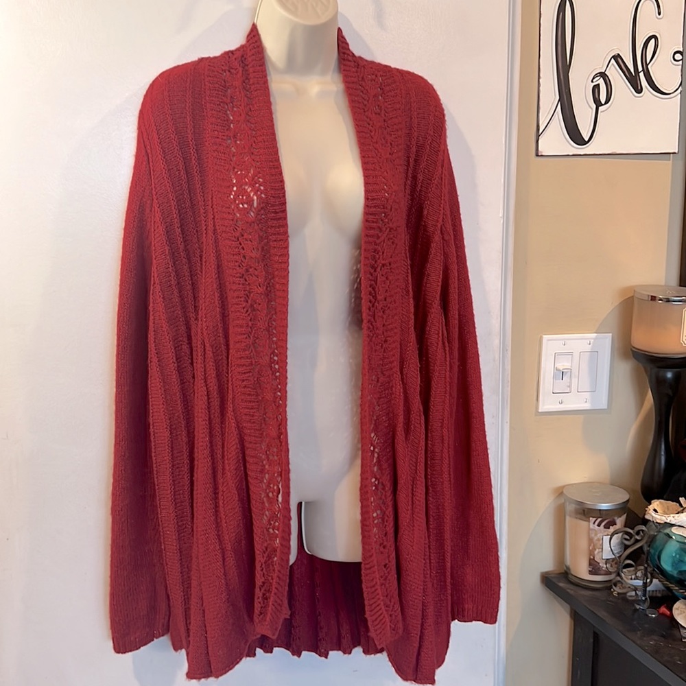 Woman’s Red Sparkle Knit ELLE Open front Cardigan